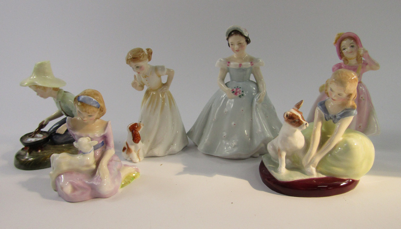 Appraisal: Six Royal Doulton figures comprising Sit HN The Bridesmaid HN