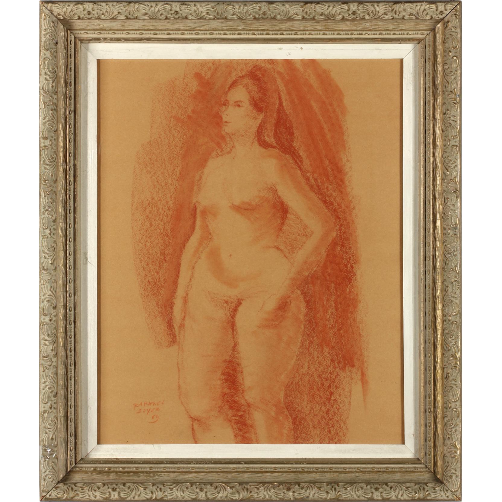 Appraisal: Raphael Soyer NY - Female Nude sanguine on paper signed