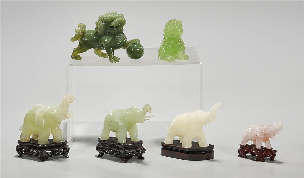 Appraisal: Six Chinese hardstone animal carvings including two lions and four