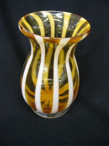 Appraisal: Art Glass Vase white columns on butterscotch excellent