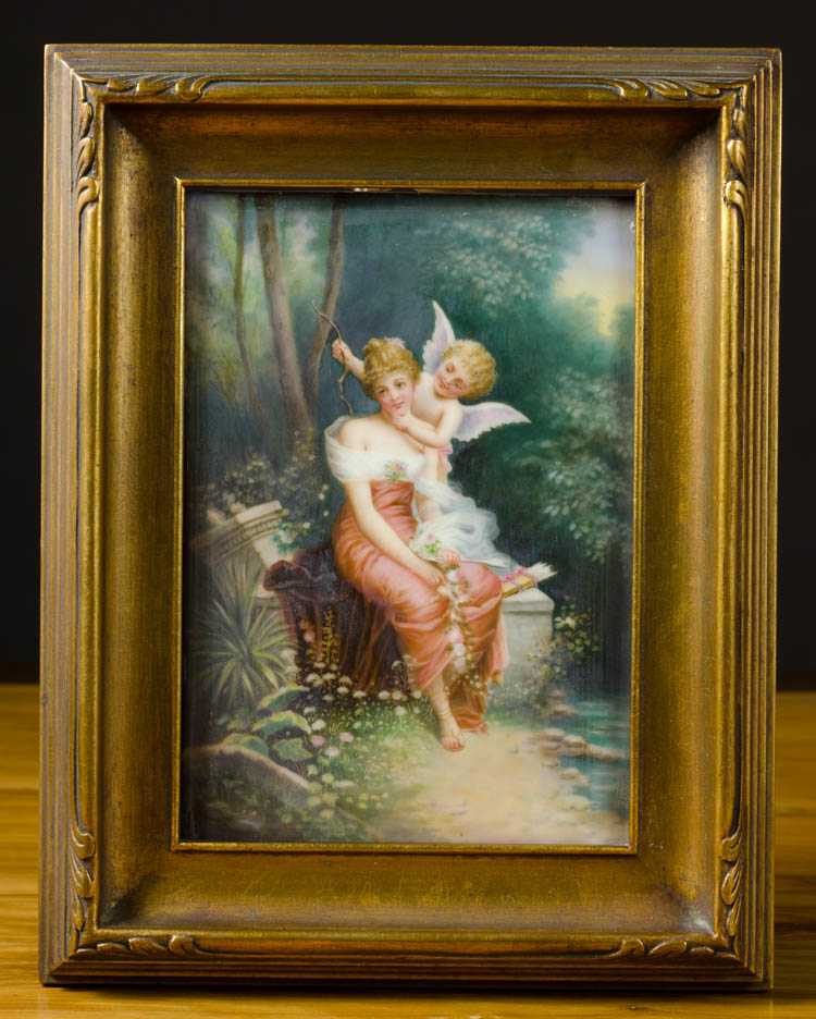 Appraisal: GERMAN PORCELAIN PLAQUE hand painted with a woman in flowing