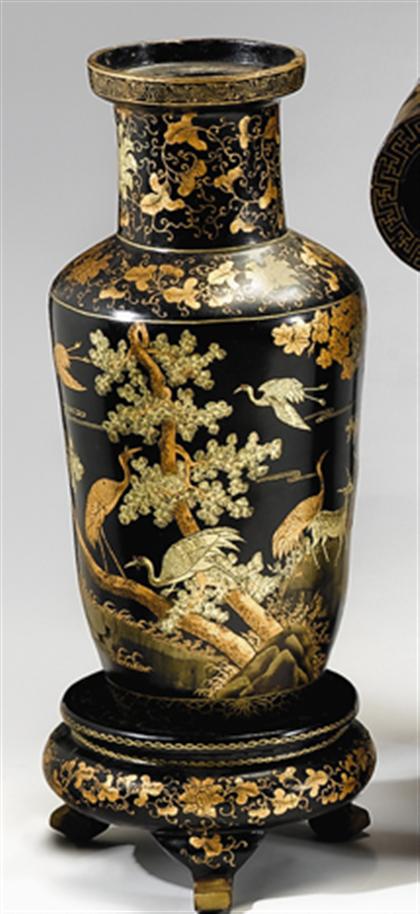 Appraisal: Pair of Chinese lacquered vases on stands th century Kangxi