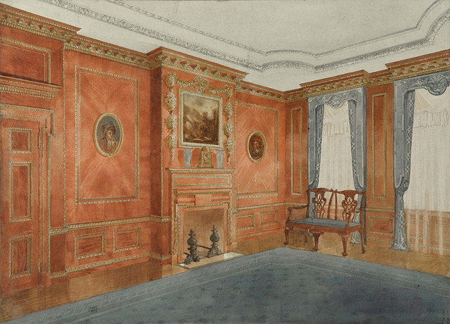 Appraisal: TH CENTURY ENGLISH SCHOOLA manor house interior with Chippendale settee