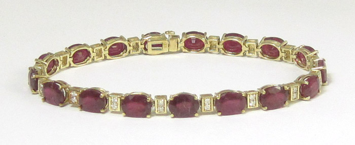 Appraisal: RUBY DIAMOND AND TEN KARAT GOLD BRACELET - inches in