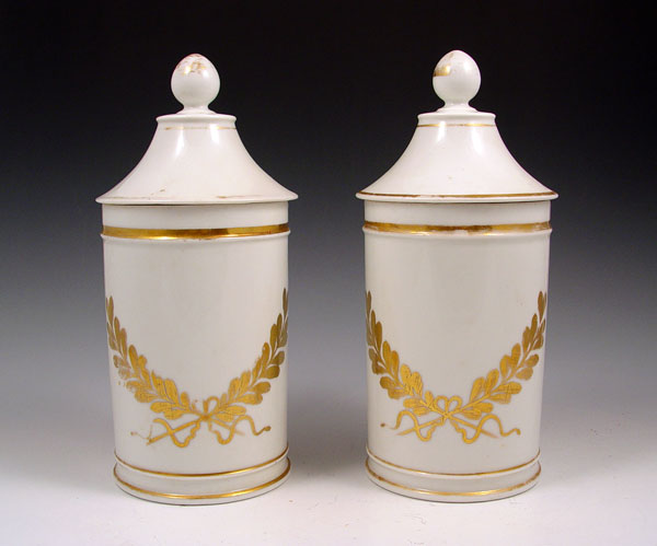 Appraisal: A PAIR OF TH C FRENCH IRONSTONE APOTHECARY JARS Gold