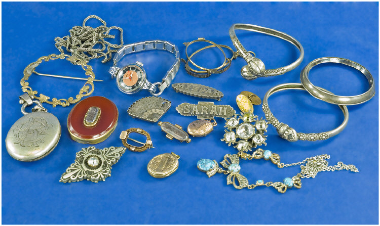 Appraisal: Collection Of Mostly Costume Jewellery Comprising Lockets Bangles Marcasite Set