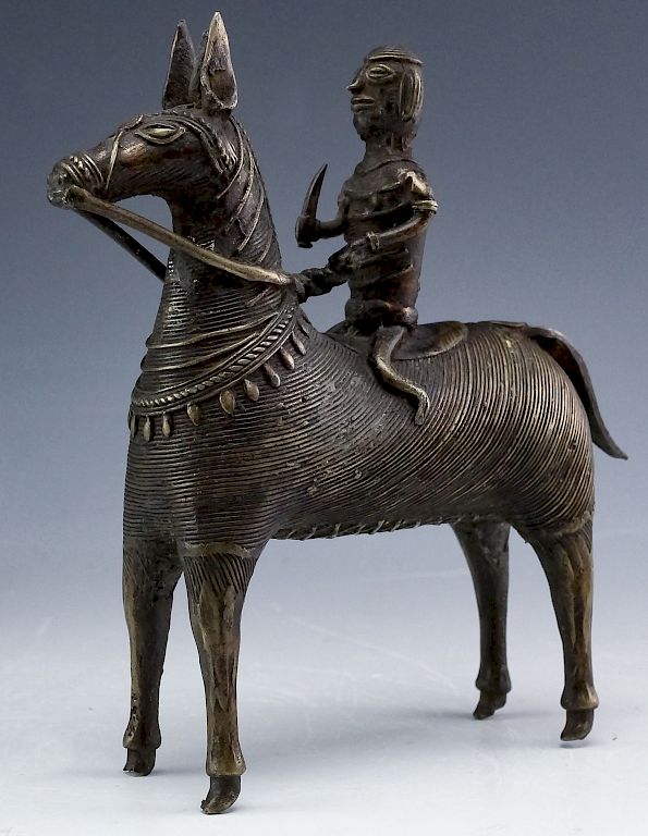 Appraisal: Benin Cast Bronze Warrior On Horse Art Sculpture Old African