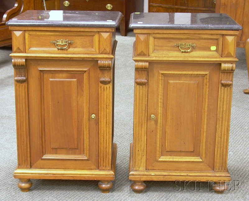 Appraisal: Pair of Victorian Marble-top Carved Walnut Commode Stands