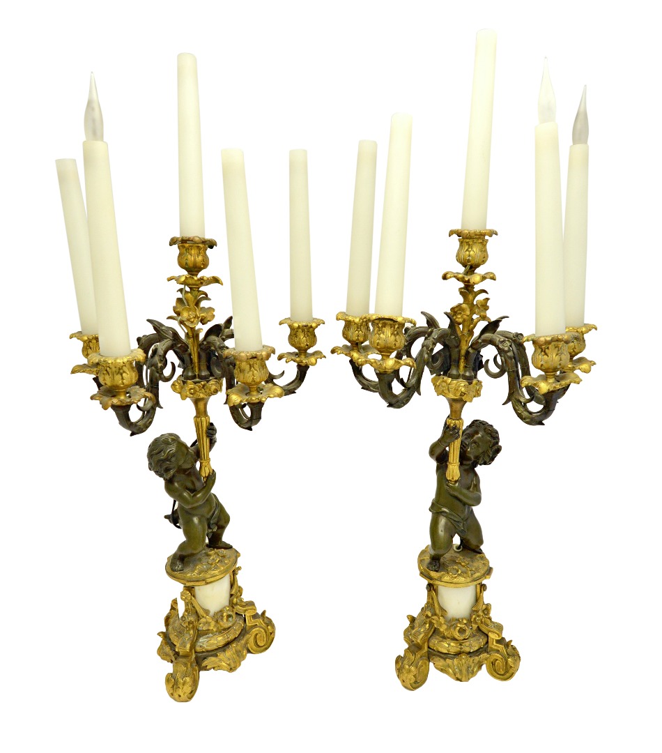 Appraisal: A pair of French ormolu and marble mounted figural five