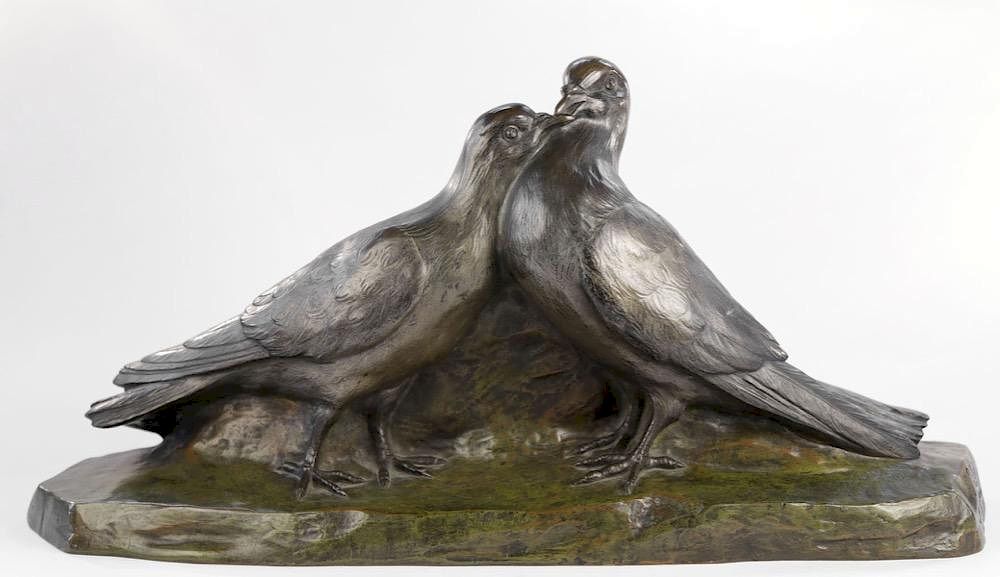 Appraisal: Giuseppe D Aste Italian - Pair of Lovebirds Bronze with