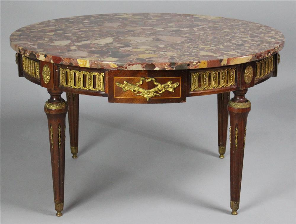 Appraisal: LOUIS XV STYLE ORMOLU MOUNTED ROUND MARBLE TOP COFFEE TABLE