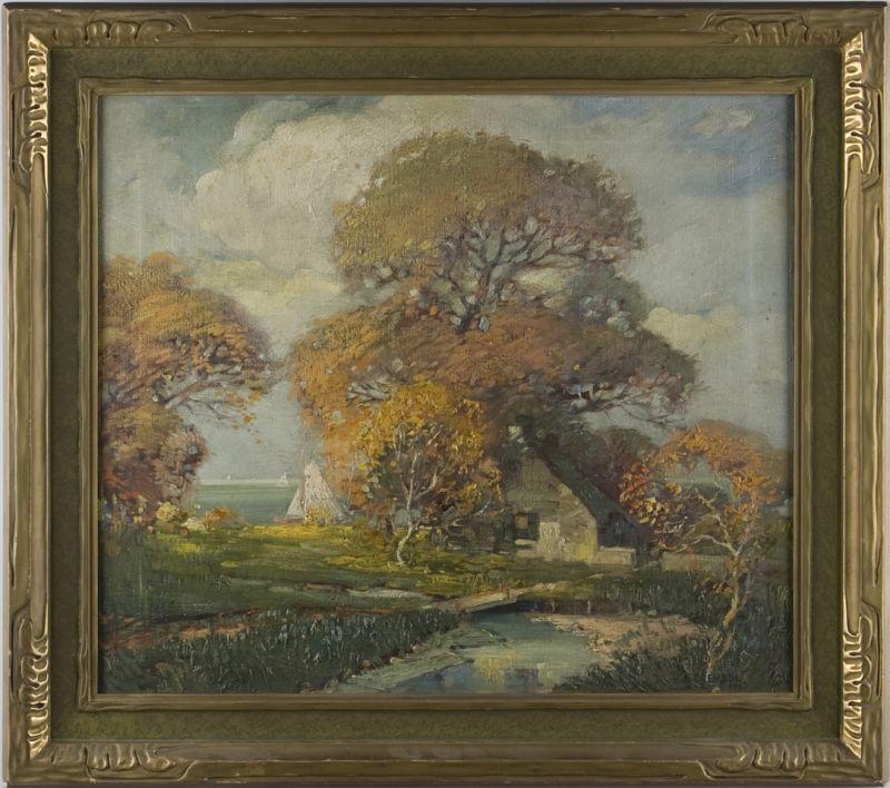 Appraisal: Carl Preussl IL b Lakeshore Landscape oil on canvas signed