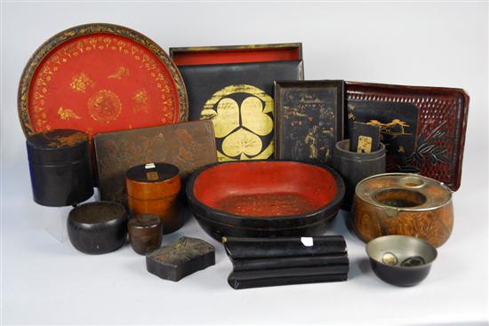 Appraisal: LARGE COLLECTION OF MISCELLANEOUS JAPANESE CARVED AND POLYCHROMED WOOD COVERED