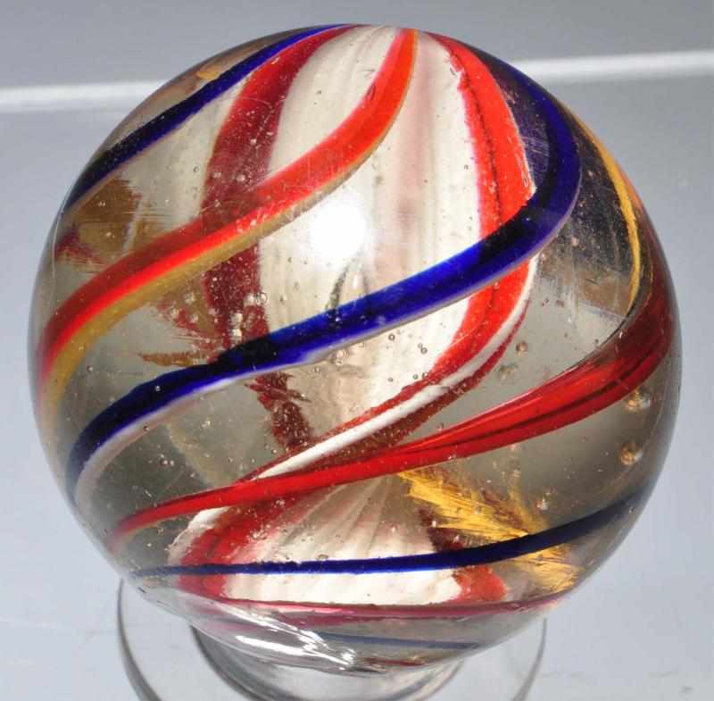 Appraisal: Large Single Ribbon Swirl Marble Description Ribbons are white and