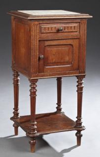 Appraisal: Henry II Style Carved Oak Nightstand th c the inset