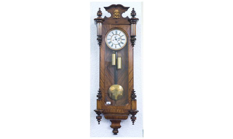 Appraisal: thC Vienna Wall Clock Walnut Cased Double Weighted Wall Clock