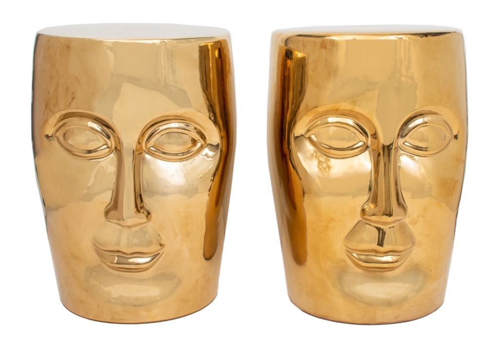 Appraisal: PHILIPPE STARCK BONZE GILT CERAMIC STOOLS PAIR Philippe Starck French