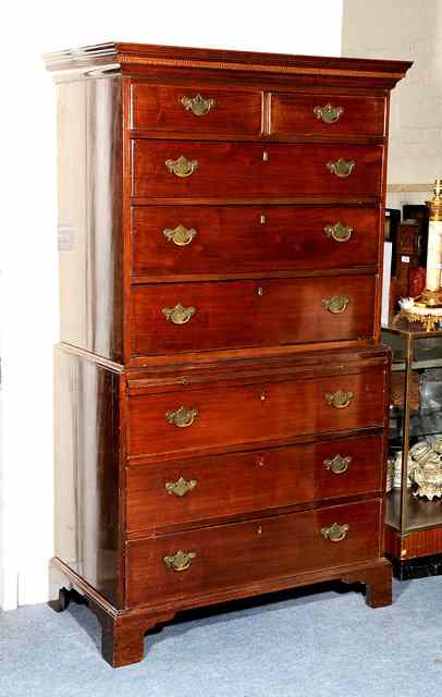 Appraisal: A TH CENTURY MAHOGANY CHEST ON CHEST the upper section