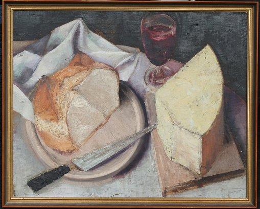 Appraisal: STILL LIFE OF CHEESE BREAD Oil Canvas '' x ''