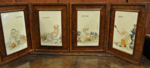 Appraisal: Chinese small folding burr elm desk screen set with four