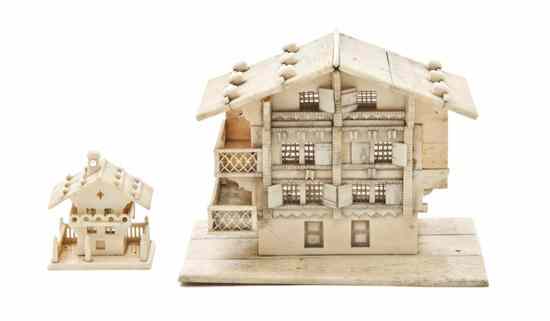 Appraisal: Two Continental Ivory Miniature Houses one containing German postcards Width