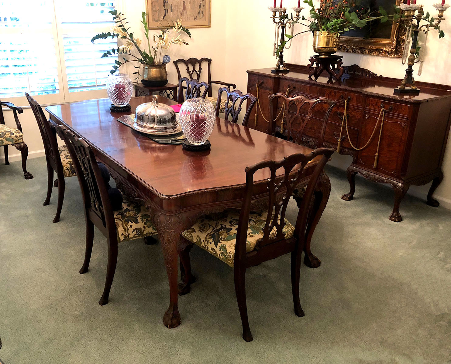 Appraisal: PIECE MAHOGANY CHIPPENDALE DINING SUITE BY GOLDBLATT An elegant richly