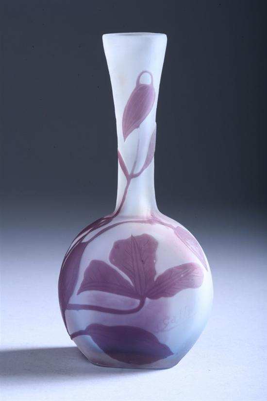 Appraisal: SMALL GALL CAMEO GLASS BUD VASE Circa Gall signed in