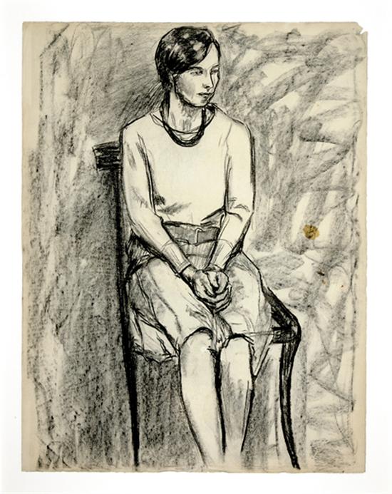 Appraisal: Edmund Quincy Massachusetts - SEATED GIRL charcoal drawing framed estate