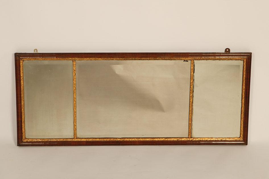 Appraisal: A GEORGE III WALNUT FRAMED THREE PART OVERMANTEL MIRROR the