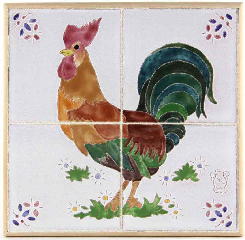 Appraisal: Ceramic Rooster Tile Picturethe picture composed of four tiles of