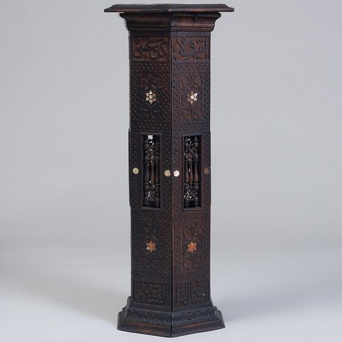 Appraisal: NORTH AFRICAN MOORISH CARVED HARDWOOD AND INLAID MOTHER-OF-PEARL PEDESTALThe top