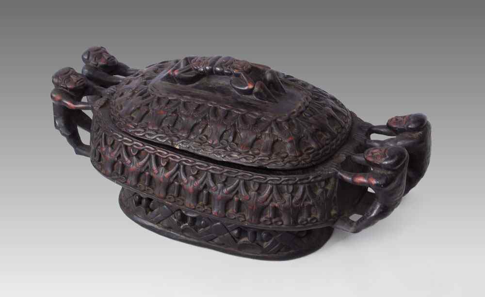 Appraisal: AFRICAN BAMUM CARVED WOOD COVERED POT CAMEROON '' x ''