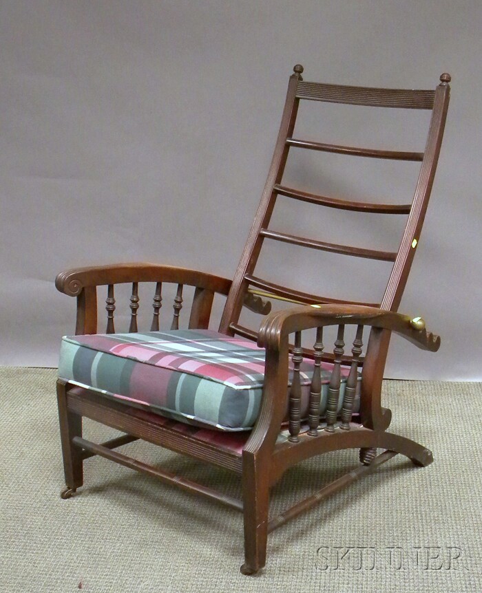 Appraisal: Late Victorian Carved Mahogany Spindle-sided Morris Chair with Adjustable Back