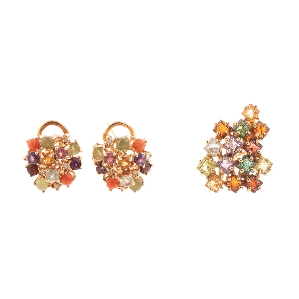 Appraisal: A Pair Half Pair of K Multi-Gemstone Earrings K yellow