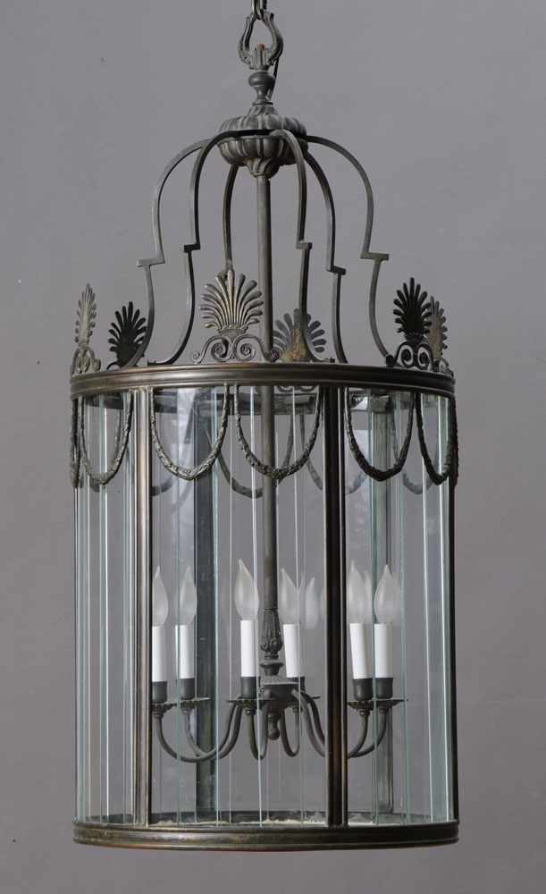 Appraisal: REGENCY STYLE VERDIGRIS BRONZE SIX-LIGHT HALL LANTERN The surround with