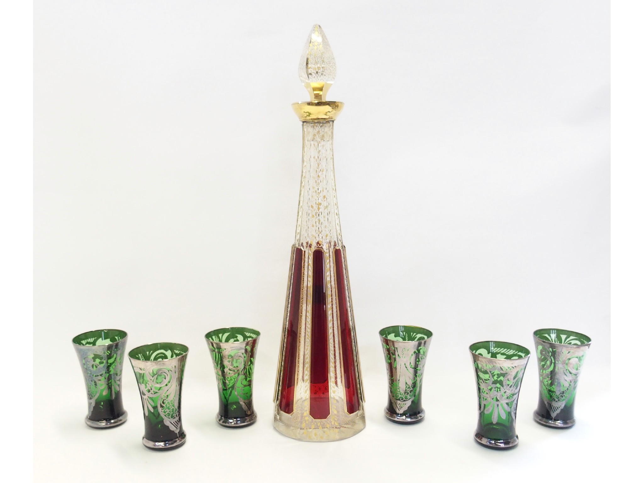 Appraisal: Bohemian ruby flashed and cut decanter with gilt decoration and