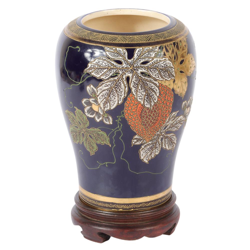 Appraisal: JAPANESE SATSUMA KINKOZAN TSUKURU GILT JAR VASE WITH POMEGRANATE FLOWER