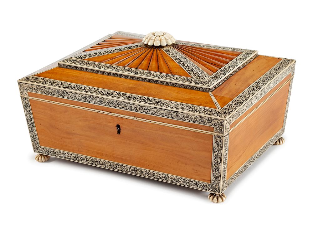 Appraisal: An Anglo-Indian Bone Mounted Work Box An Anglo-Indian Bone Mounted