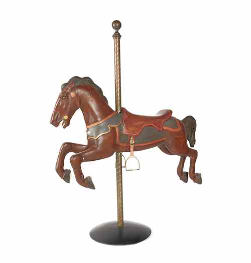 Appraisal: Carved and painted pine carousel horse ca h l