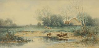 Appraisal: Watercolor Carl Philipp Weber Carl Philipp Weber American - Cattle