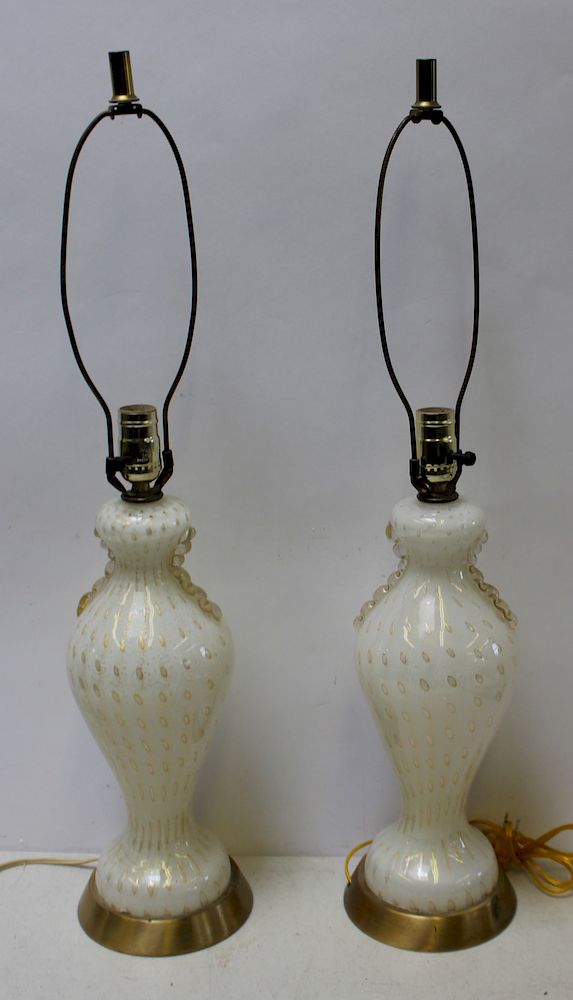 Appraisal: MIDCENTURY Pair of Murano Glass Lamps From a Long Island