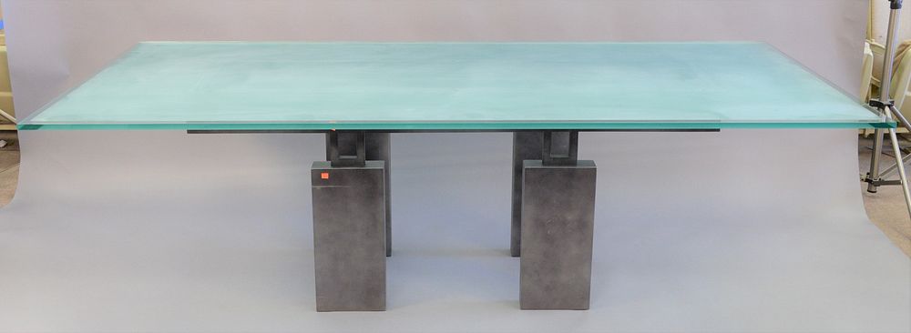 Appraisal: Glass top dining table with frosted center on iron base