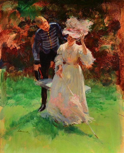 Appraisal: FREDERICK LAURENT - 'The Assignation' oils on board signed x