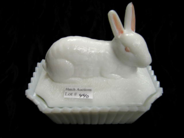 Appraisal: Figural Milk Glass Covered Dish with rabbit