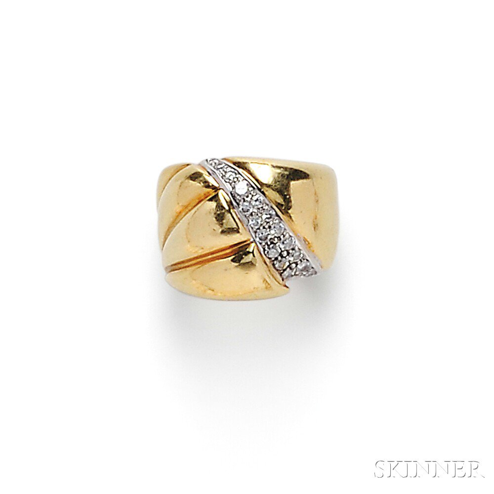 Appraisal: kt Gold and Diamond Ring the wide band with full-cut