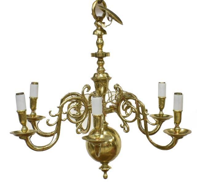 Appraisal: Dutch Baroque style brass candle chandelier now electrified baluster-form standard