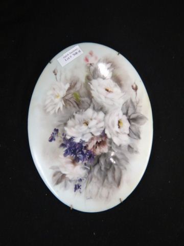 Appraisal: Painting on Porcelain Plaque floral decor oval x circa signed