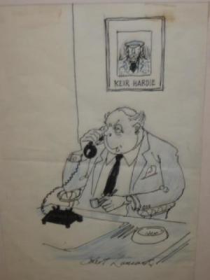 Appraisal: OSBERT LANCASTER Portrait of Harold Wilson seated beneath a drawing