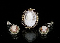 Appraisal: Carved Shell Cameo Earrings Pendant ca late th early th