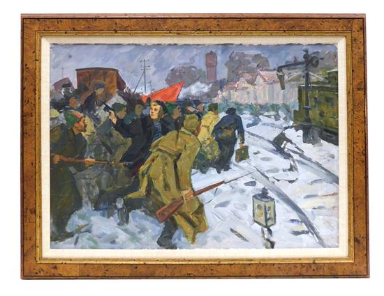 Appraisal: th C Russian oil on board depicting the Russian Revolution